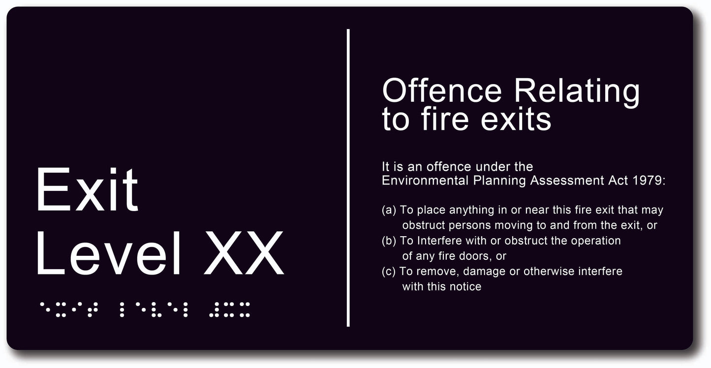 Exit Level TypeD 300x150mm With Fire Offences Text