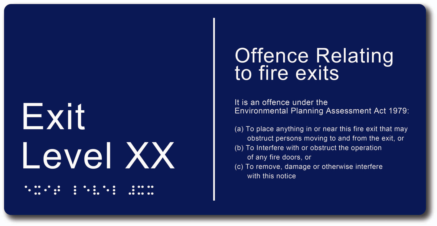 Exit Level TypeD 300x150mm With Fire Offences Text
