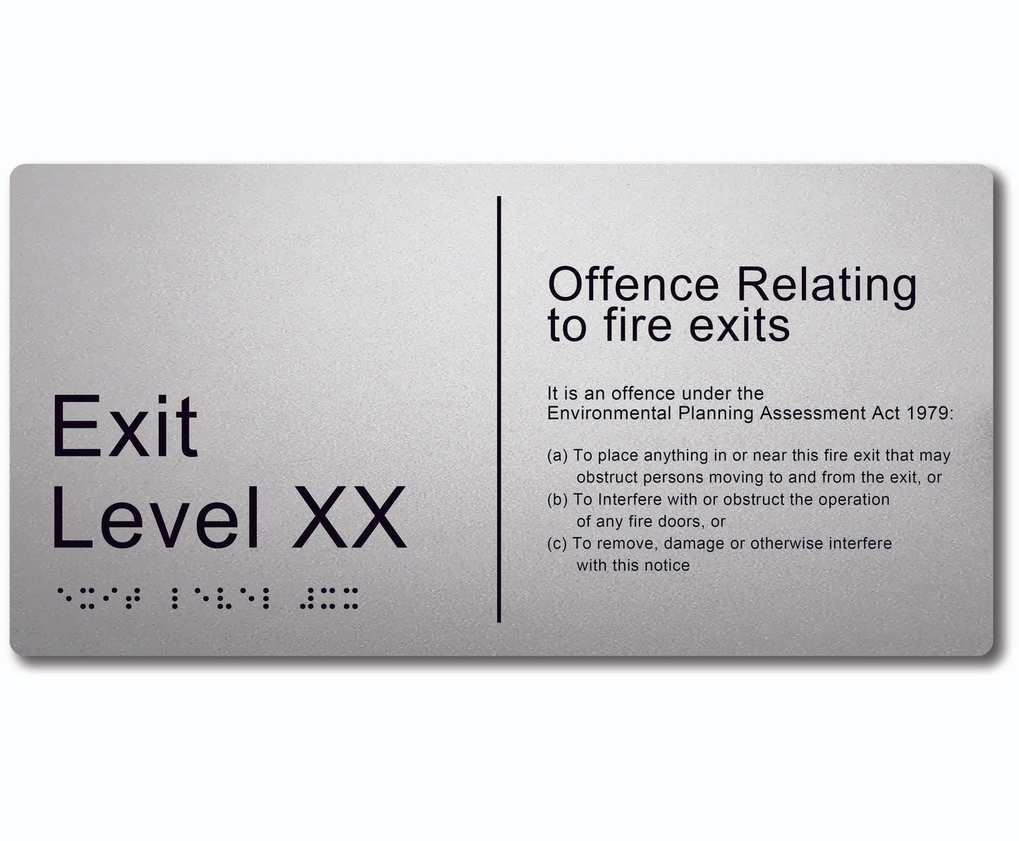 Exit Level TypeD 300x150mm With Fire Offences Text