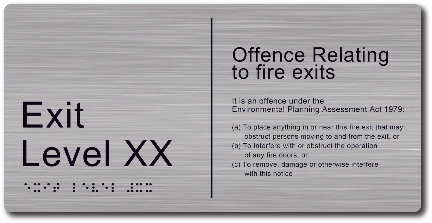 Exit Level TypeD 300x150mm With Fire Offences Text