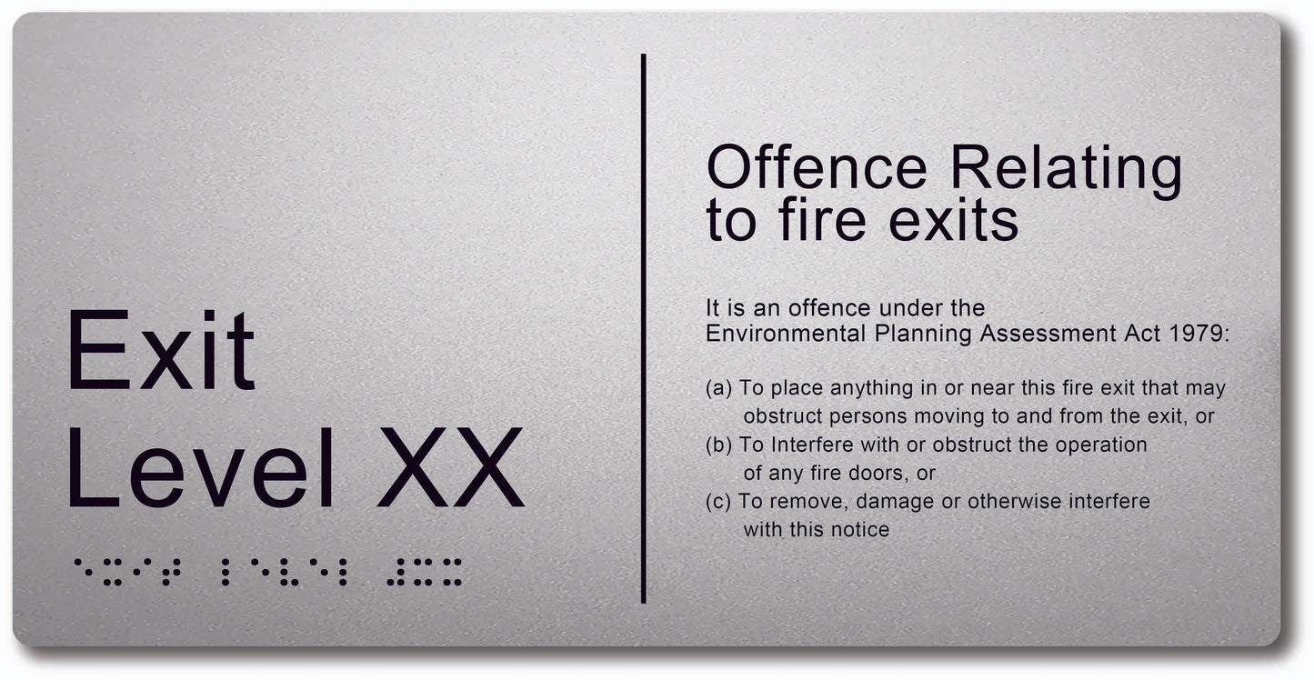 Exit Level TypeD 300x150mm With Fire Offences Text