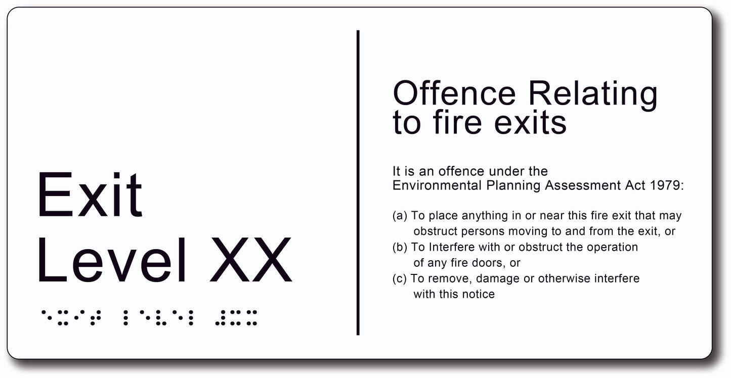 Exit Level TypeD 300x150mm With Fire Offences Text